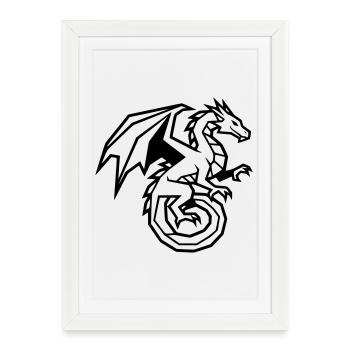 Mighty Dragon | Black Tribal Tattoo - Framed poster (27 × 37 cm) - white - Front