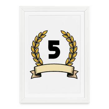 Couronne de laurier dorée numéro 5 - Affiche encadrée (27 × 37 cm) - blanc - Devant