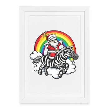 Zebra Weihnachtsmann Weihnachten - Gerahmtes Poster (27 × 37 cm) - Weiß - Vorne