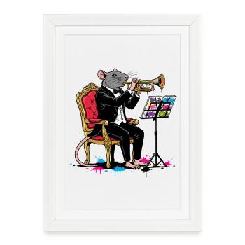 Jazzrat en trompette smoking - Affiche encadrée (27 × 37 cm) - blanc - Devant