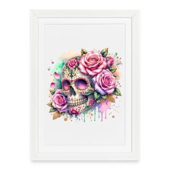 Fleurs Crâne Beauté Floraison - Affiche encadrée (27 × 37 cm) - blanc - Devant