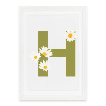 Lettre h vert marguerites - Affiche encadrée (27 × 37 cm) - blanc - Devant