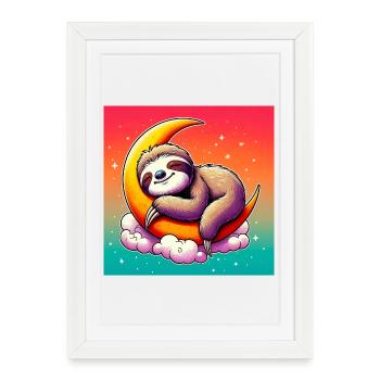 La paresse dort sur la Lune - Affiche encadrée (27 × 37 cm) - blanc - Devant