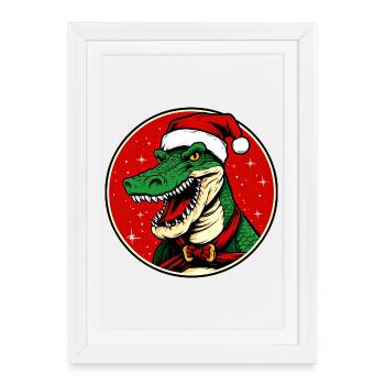 Crocodiles Noël / Père Noël Alligator - Affiche encadrée (27 × 37 cm) - blanc - Devant
