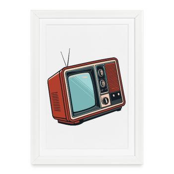 Télévision rétro illustrée Pop Art - Affiche encadrée (27 × 37 cm) - blanc - Devant