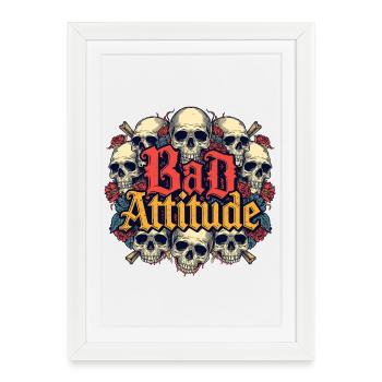 Bad Attitude Skull Roses - Framed poster (27 × 37 cm) - white - Front