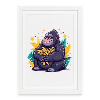Motif câlin gorille banane - Affiche encadrée (27 × 37 cm) - blanc - Devant