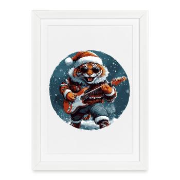 Guitare de Noël Tiger - Affiche encadrée (27 × 37 cm) - blanc - Devant