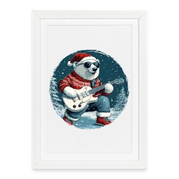 Ours polaire guitare de Noël Ours polaire - Affiche encadrée (27 × 37 cm) - blanc - Devant