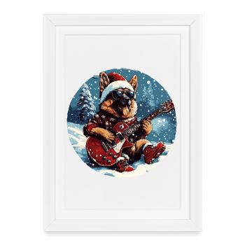 German Shepherd Dog Christmas Guitar - Framed poster (27 × 37 cm) - white - Front