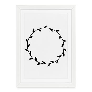 Couronne florale peinte à la main de feuilles florale - Affiche encadrée (27 × 37 cm) - blanc - Devant