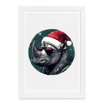 Père Noël rhinocéros avec lunettes de soleil - Affiche encadrée (27 × 37 cm) - blanc - Devant