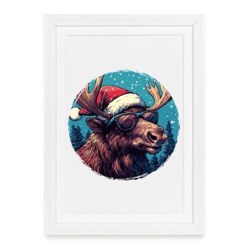 Reindeer with sunglasses - Framed poster (27 × 37 cm) - white - Front