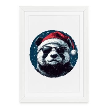 Panda avec un bonnet de Père Noël et des lunettes de soleil - Affiche encadrée (27 × 37 cm) - blanc - Devant