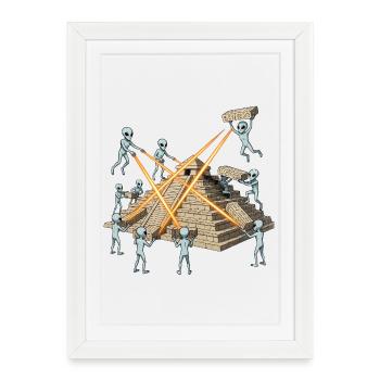 Les extraterrestres construisent une pyramide laser - Affiche encadrée (27 × 37 cm) - blanc - Devant
