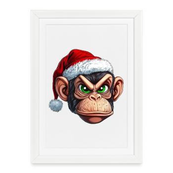 Singe avec un chapeau de Père Noël :) - Affiche encadrée (27 × 37 cm) - blanc - Devant