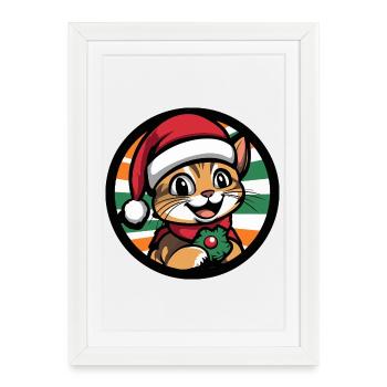 Christmas cat with mistletoe wreath - Framed poster (27 × 37 cm) - white - Front