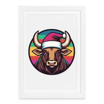 Christmas Bull Christmas - Framed poster (27 × 37 cm) - white - Front