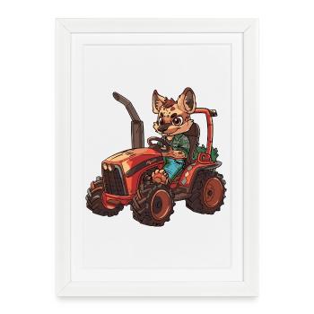 Hyène Tractor Farmer - Affiche encadrée (27 × 37 cm) - blanc - Devant