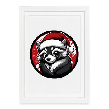Raton laveur au chapeau de Noël - Affiche encadrée (27 × 37 cm) - blanc - Devant
