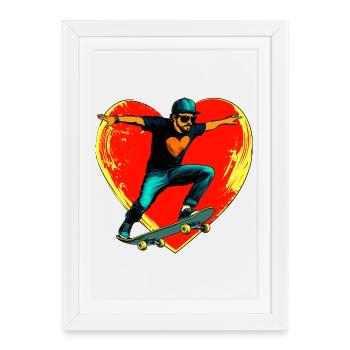 Amour du skateur / Cœur de skateur - Affiche encadrée (27 × 37 cm) - blanc - Devant