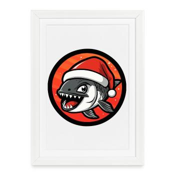 Bande dessinée de Noël Piranha - Affiche encadrée (27 × 37 cm) - blanc - Devant
