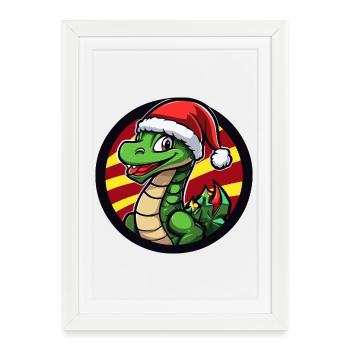 Dino Santa dans le cercle de Noël - Affiche encadrée (27 × 37 cm) - blanc - Devant