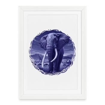 Nocturnal elephant in the savannah - Framed poster (27 × 37 cm) - white - Front