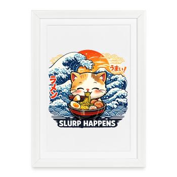 Ramen Cat Slurp Happens - Framed poster (27 × 37 cm) - white - Front