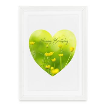 Cœur de fleur jaune pour l’anniversaire - Affiche encadrée (27 × 37 cm) - blanc - Devant