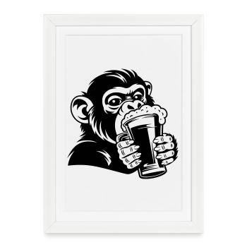 Casual Monkey with Drink - Framed poster (27 × 37 cm) - white - Front