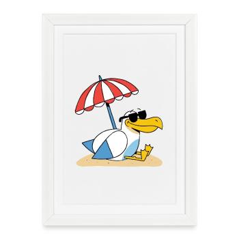 Sunny Beach Seagull with Umbrella - Framed poster (27 × 37 cm) - white - Front