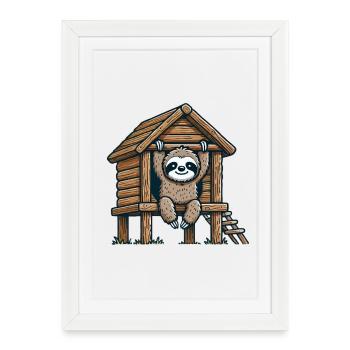 Illustration du paresseux dans une cabane dans l’arbre - Affiche encadrée (27 × 37 cm) - blanc - Devant