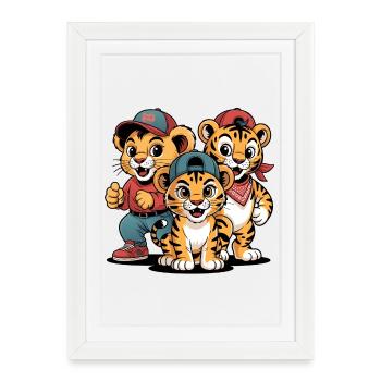 Amis Lion Tigre Léopard mignons - Affiche encadrée (27 × 37 cm) - blanc - Devant