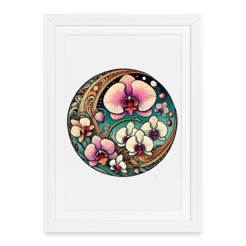 Art floral du cercle d’orchidées - Affiche encadrée (27 × 37 cm) - blanc - Devant