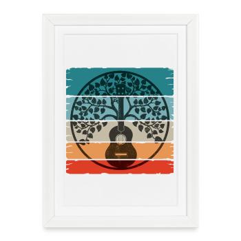 Ukulele Mandala on retro sunset - Framed poster (27 × 37 cm) - white - Front