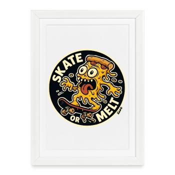 Skate or Melt Cheese Pizza Monster Skateboard - Affiche encadrée (27 × 37 cm) - blanc - Devant