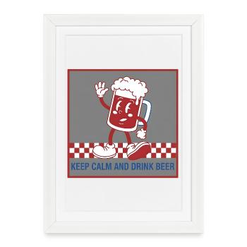 Caricature de la bière Keep Calm - Affiche encadrée (27 × 37 cm) - blanc - Devant