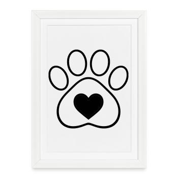 Minimal Paw Print with Heart | Animal Love Line - Framed poster (27 × 37 cm) - white - Front