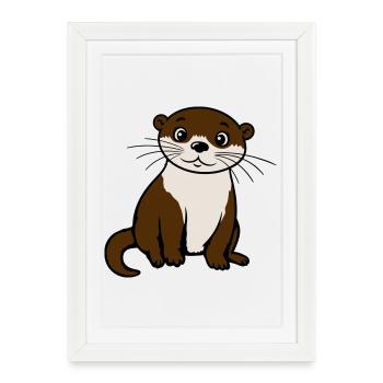 Loutre mignonne Kawaii Adore des animaux cadeau - Affiche encadrée (27 × 37 cm) - blanc - Devant