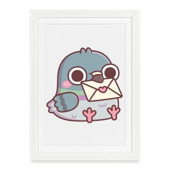 Cute Pigeon With Love Letter - Framed poster (27 × 37 cm) - white - Front