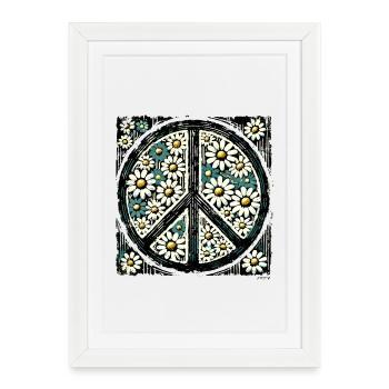 Daisy Peace Floral Emblem - Framed poster (27 × 37 cm) - white - Front
