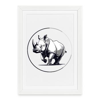 Motif de rhinocéros en noir et blanc dessinant un rhinocéros fier - Affiche encadrée (27 × 37 cm) - blanc - Devant