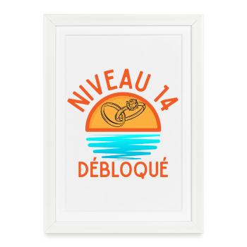 Level 14 Freigeschaltetes Jubiläumspaar - Gerahmtes Poster (27 × 37 cm) - Weiß - Vorne