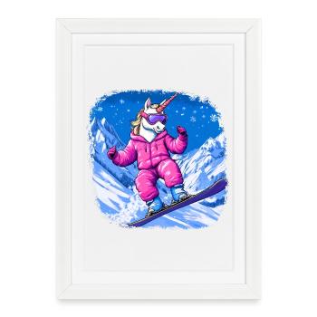 Unicorns Snowboard - Affiche encadrée (27 × 37 cm) - blanc - Devant