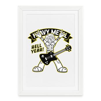 Heavy Metal Cartoon Guitarist - Framed poster (27 × 37 cm) - white - Front