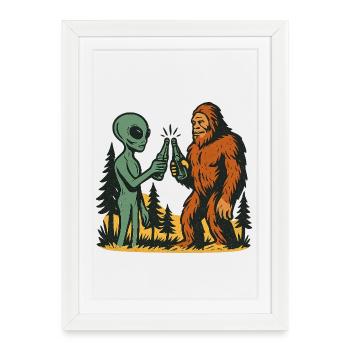 Alien Abduction Bigfoot Loch Ness Funny UFO - Framed poster (27 × 37 cm) - white - Front