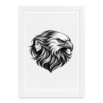 Femme en profil d’aigle, noir et blanc - Affiche encadrée (27 × 37 cm) - blanc - Devant
