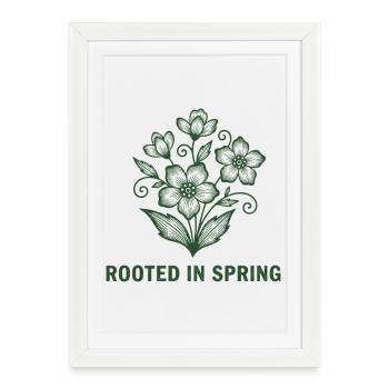Imprimé floral biologique en linogravure printanier enracinée dans le printemps - Affiche encadrée (27 × 37 cm) - blanc - Devant