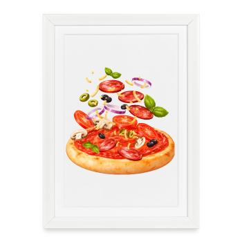 Pizza avec salami et légumes illustration - Affiche encadrée (27 × 37 cm) - blanc - Devant